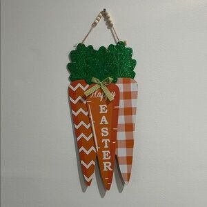 NWT- Glittered Happy Easter Triple Carrot 🥕 Hanging Decoration Sign w/ Bow